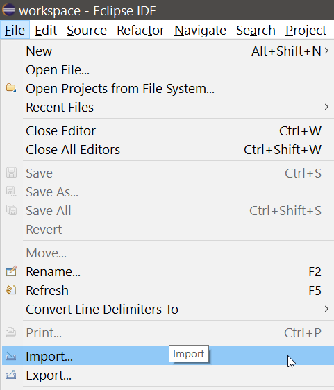 Файл:Импорт шаблона проекта шаг 1 - Eclipse IDE.png