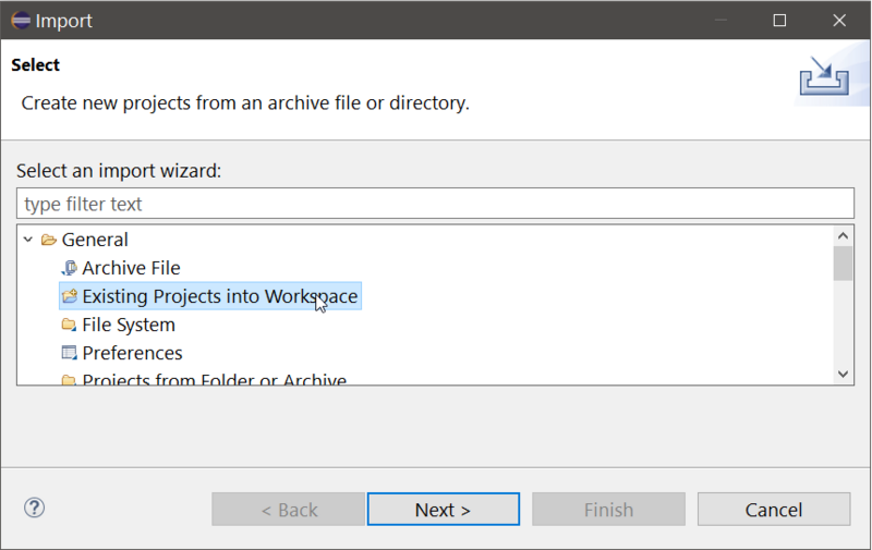 Файл:Импорт шаблона проекта шаг 2 - Eclipse IDE.png